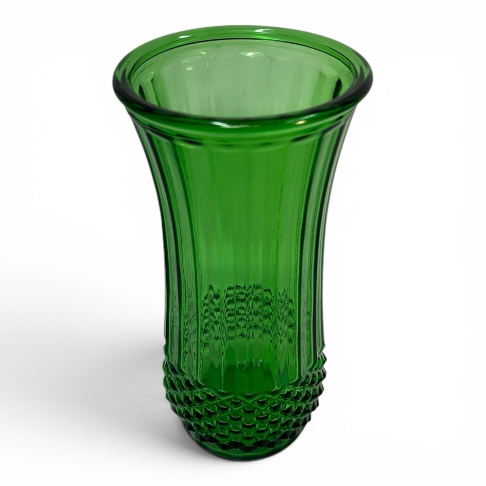 VINTAGE Emerald Green Hoosier Depression Glass 9.5" Diamond Cut (4089-A) (61A)